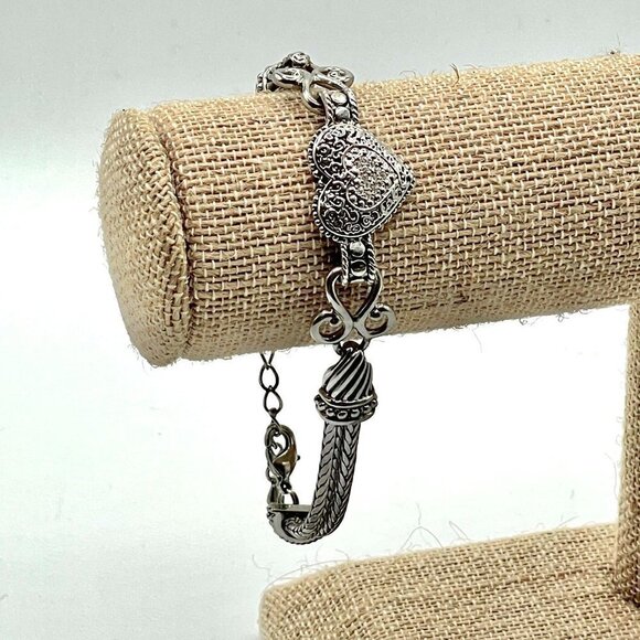 Lia Sophia Love Dust Pave Crystal Heart Silver Tone Chain Bracelet 7.5" - 9" - Picture 1 of 8